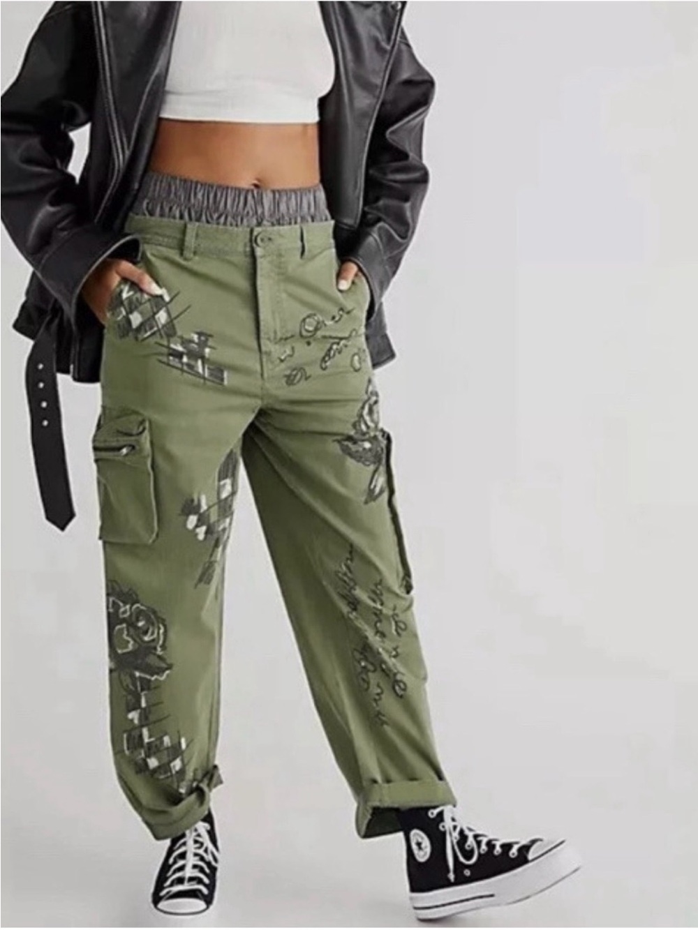 Free People Every Rose Zippered Pants Size 4 Slouchy Cargo Low Rise